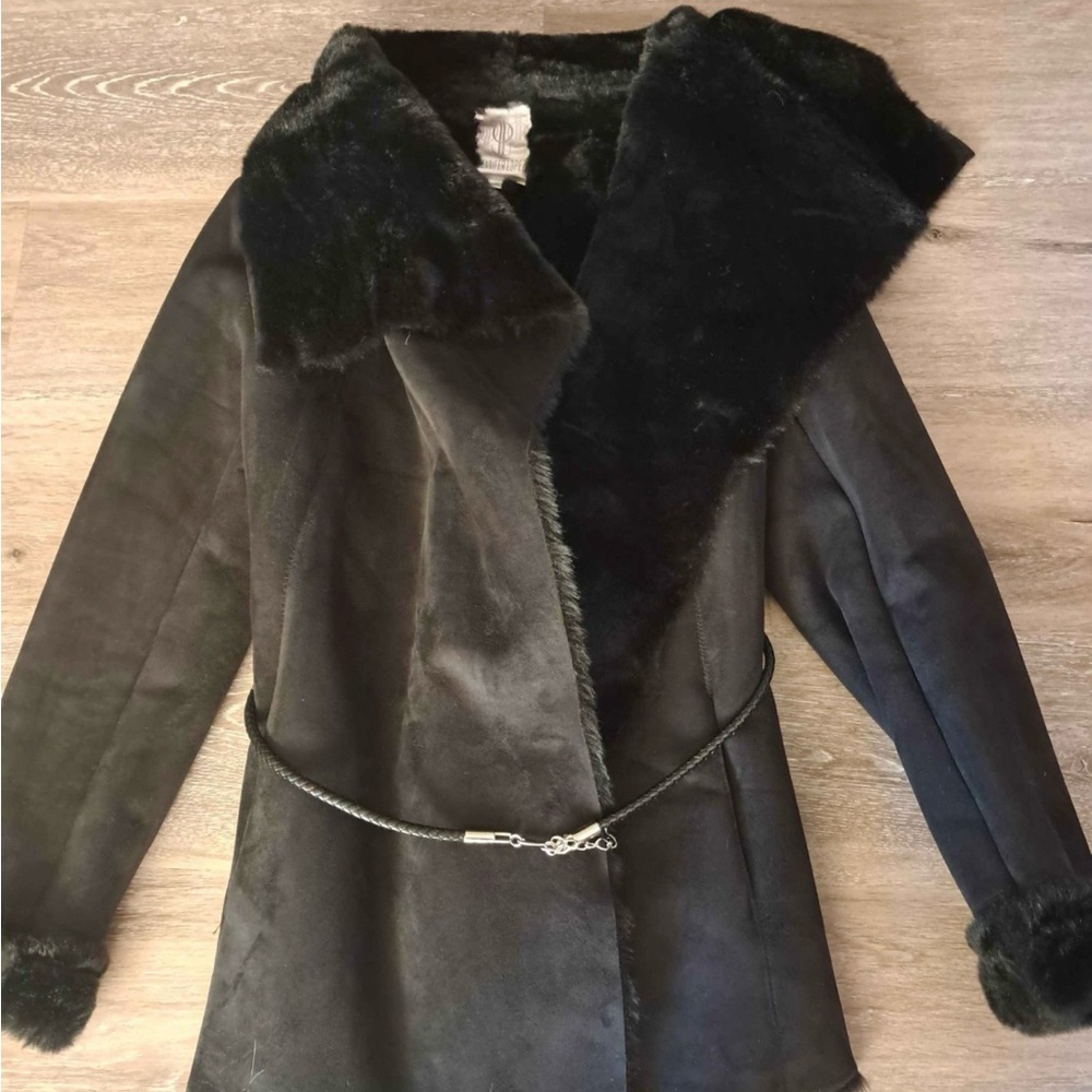 Vera Wang Black Teddy Jacket with Faux Fur Trim